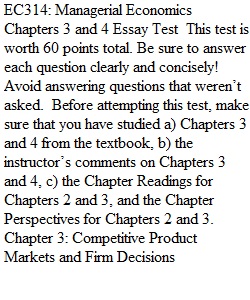 Chapter 3 & 4 Essay Test